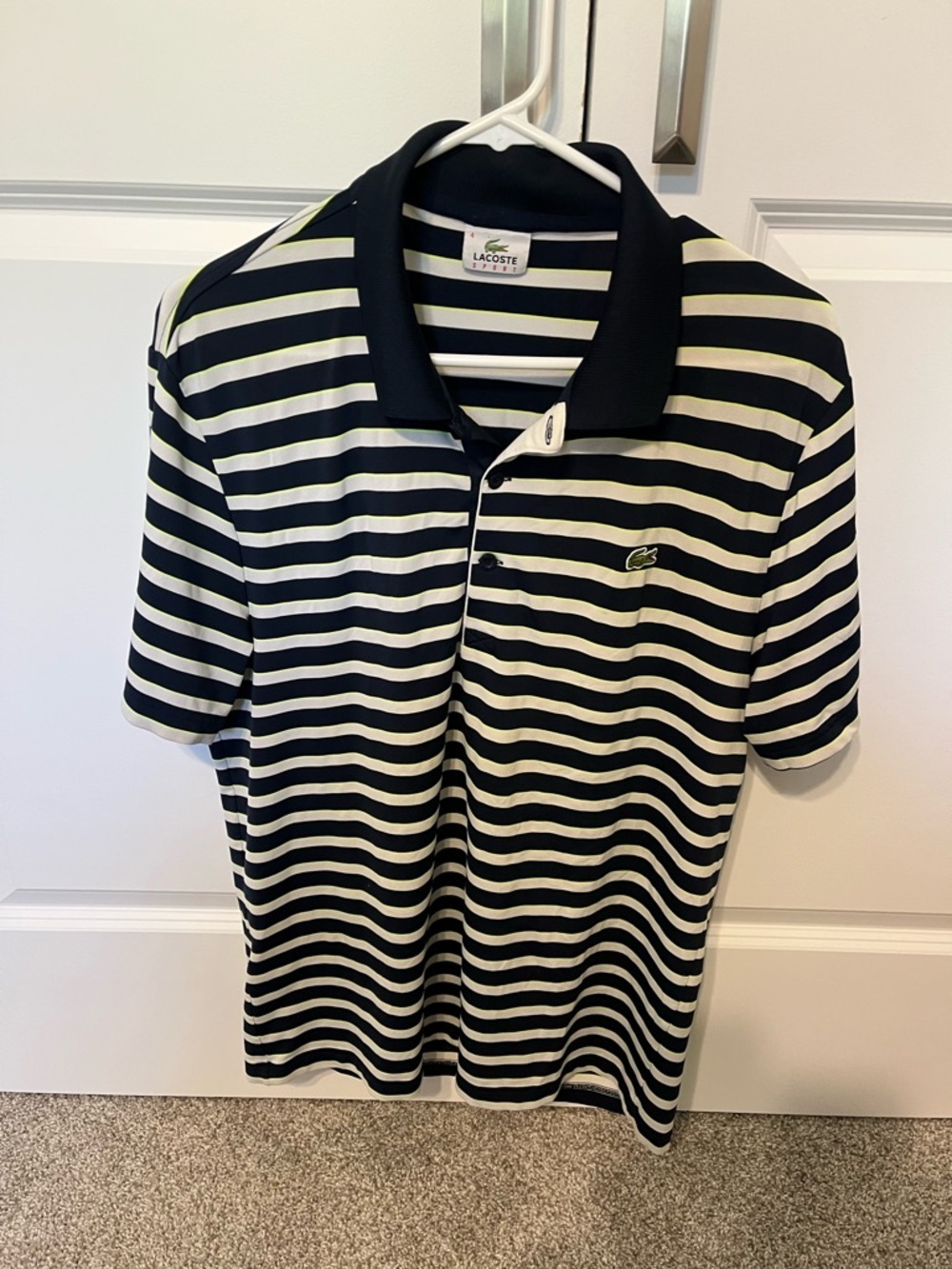 Lacoste Sport Men's Navy & White Horizontal Stripe Polo Sz M